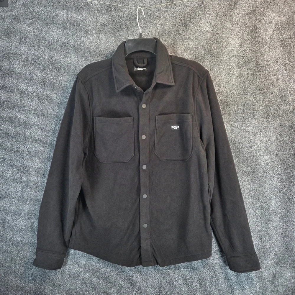 Hurley Polar Fleece‎ Overshirt Men's Small Black Button Up Long Sleeve - New